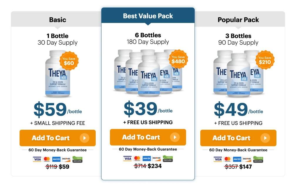 Pricing section displaying different supplement bundle options